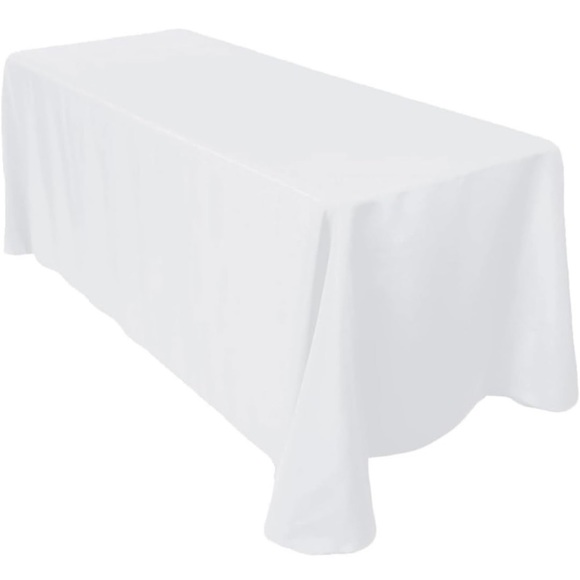 90”x156” White Rectangular Tablecloth w Rounded Corners Party Wedding Event - Picture 3 of 8